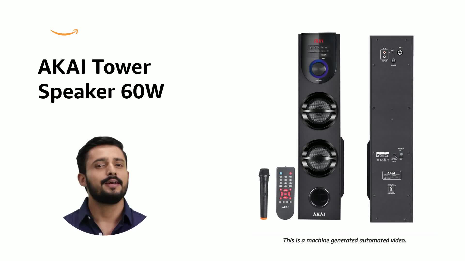 AKAI Tower Speaker 60W RMS with Remote - 1 Year Warranty