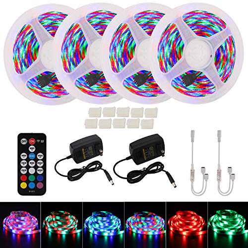 Richsing LED Strip Lights 65.6ft/20M RGB LED Light Strip with Remote SMD2835 4 Pack 1200LEDs 12V Led Lights for Bedroom Garden Party