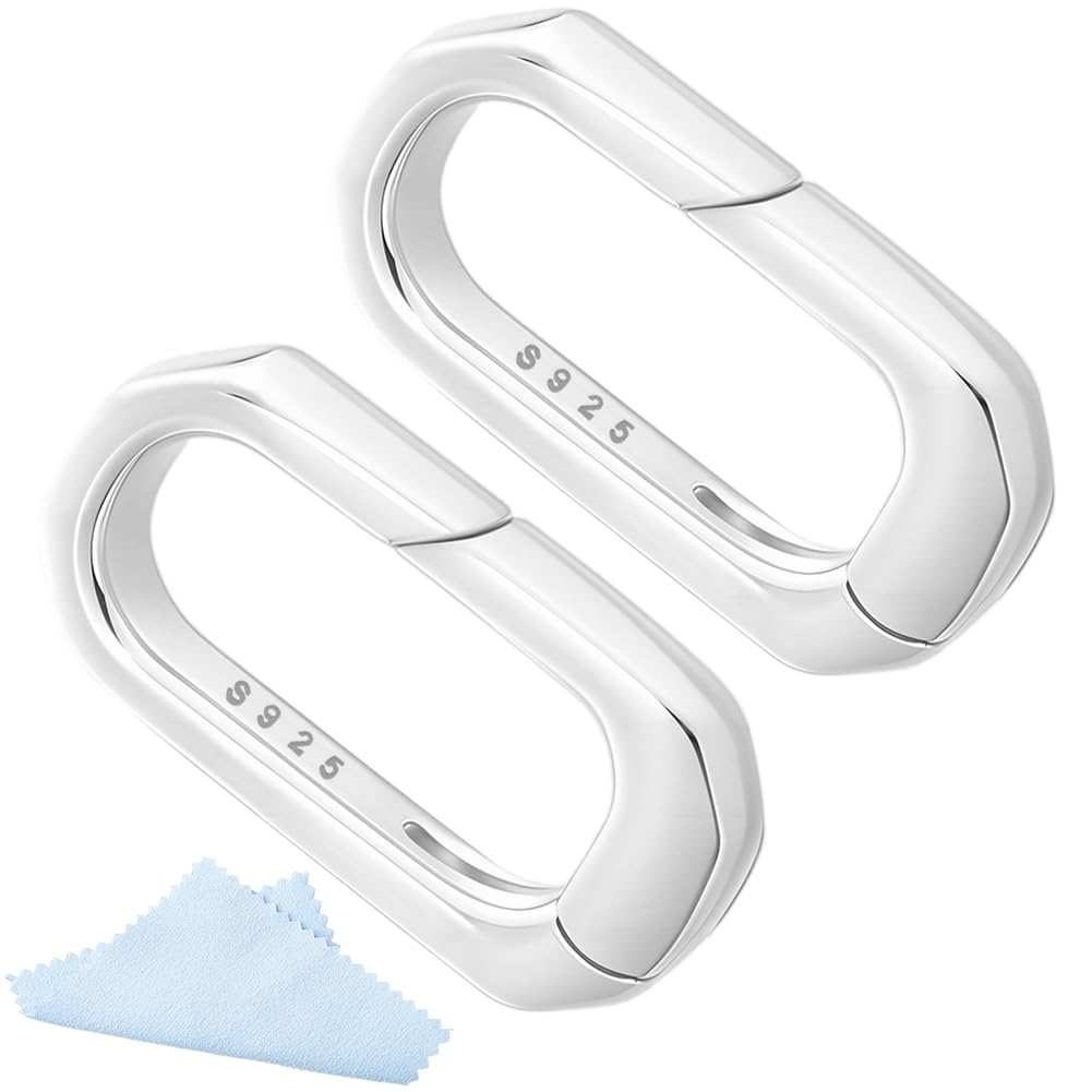 Beebeecraft 2 Stück 925 Sterling Silber Federring Verschlüsse 145x75x25mm Kleine Ovale Federring Clips Halskettenverkürzer/Verlängerungsverbinder Mit Silberpoliertuch Für Die Schmuckherstellung