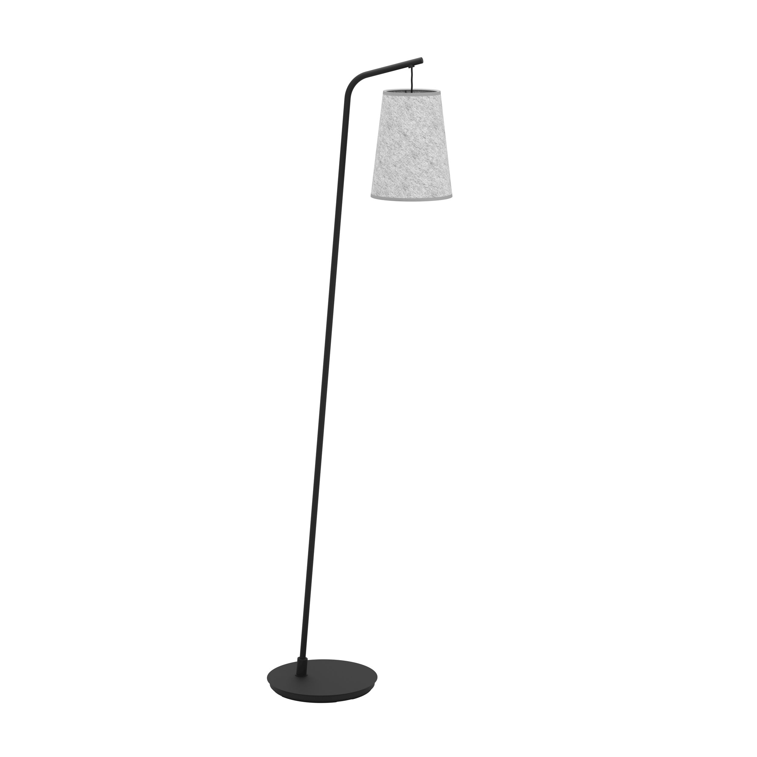 Eglo Floor lamp Alsager, Arched Standing Light, Living Room Lighting, Corner floorlamp Made of Black Metal with Grey Felt lampshade, E27 Socket, 67” — image 1