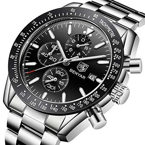 Image of BENYAR Fashion Watches for Men Sport Waterproof Watch Analog Quartz Date Chronograph Stainless Steel Business Wristwatch