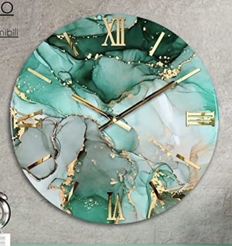 Generico Orologio da Parete, Soggiorno, Cucina, Moderno,Effetto marmo, Base legno, Lavorazione a resina, Numeri a rilievo, Diametro disponibile 40/60/80/100 cm, Made in Italy (40cm, Petrolio)