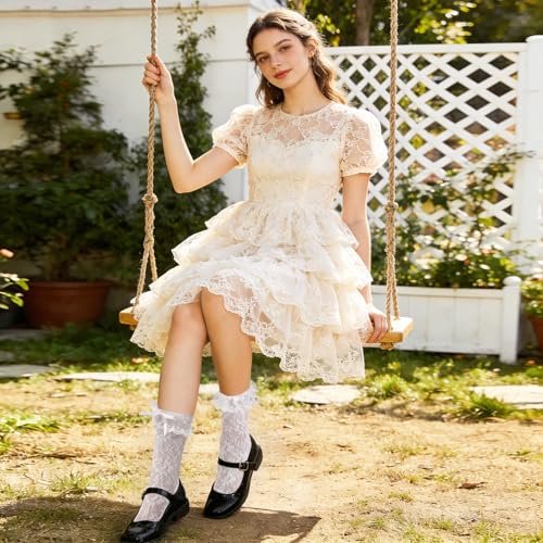Image of YOYOU Ruffle Crew Socks Women, Frilly Socks, Girly Scalloped Lettuce