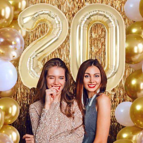 Image of Champagne Gold Large Number 2 Balloon, 40 Inch Light Gold Foil Helium Number Balloons, Giant Mylar Number 2 Balloons for 2nd Years Old Birthday Party Anniversary Decorations