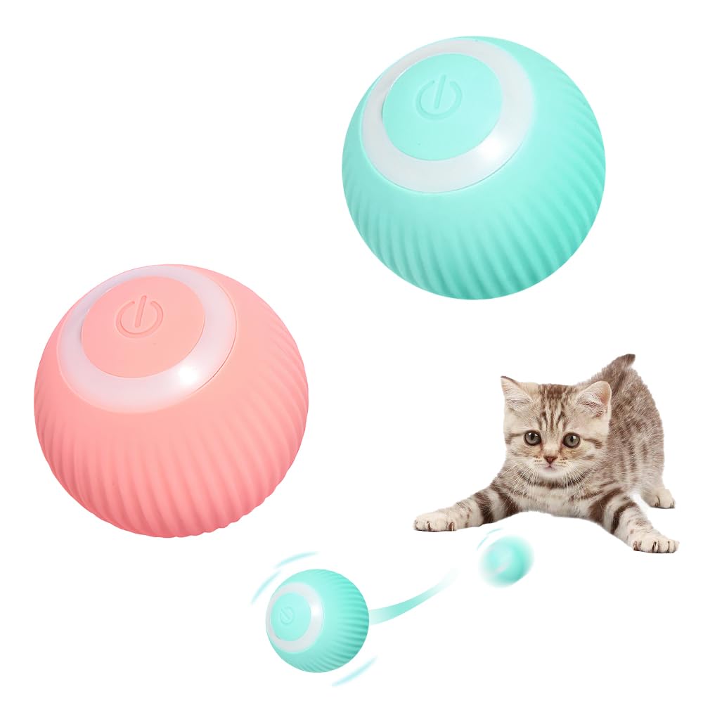 Fivtsme Pelota Interactiva para Gatos,2 Juguetes para Gatos,Pelota Gatos Automatica,Carga USB Bola de Gato Silenciosas con Luz LED, Juguete Gato Interactivo para Gatos, Gatitos