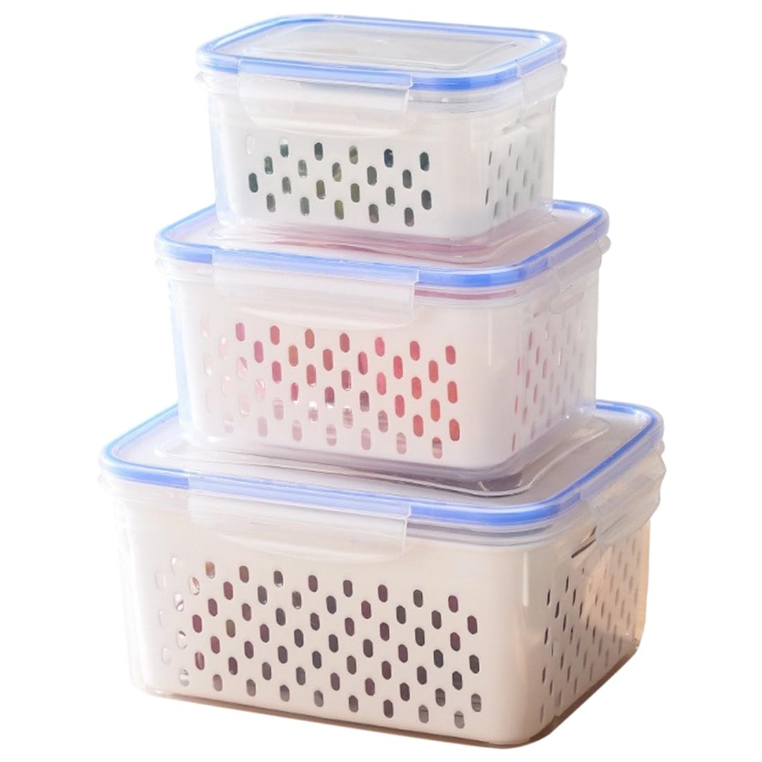 UDSKNV[KSL Fruit Storage Containers for Fridge, 4 in 1 Food Storage Container with Lid and Strainer, Produce Storage Containers