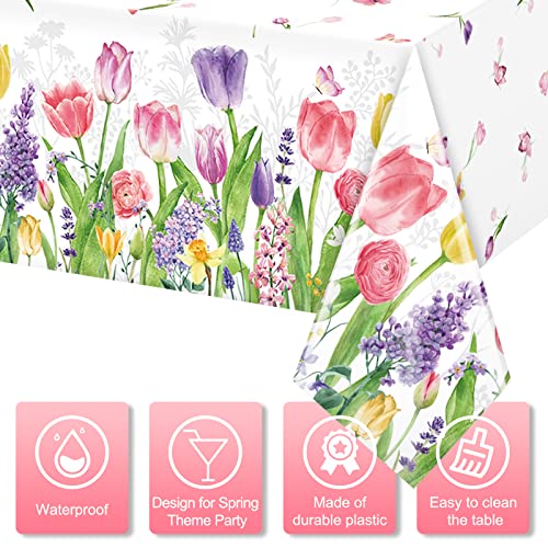 8 Pack Spring Lavender Tulip Plastic Tablecloth, Summer Blooming Floral Disposable Table Cloth, Watercolor Seasonal Holiday Table Cover For Easter Picnic Spring Summer Party Decorations, 54 X 108 Inch #TOP2