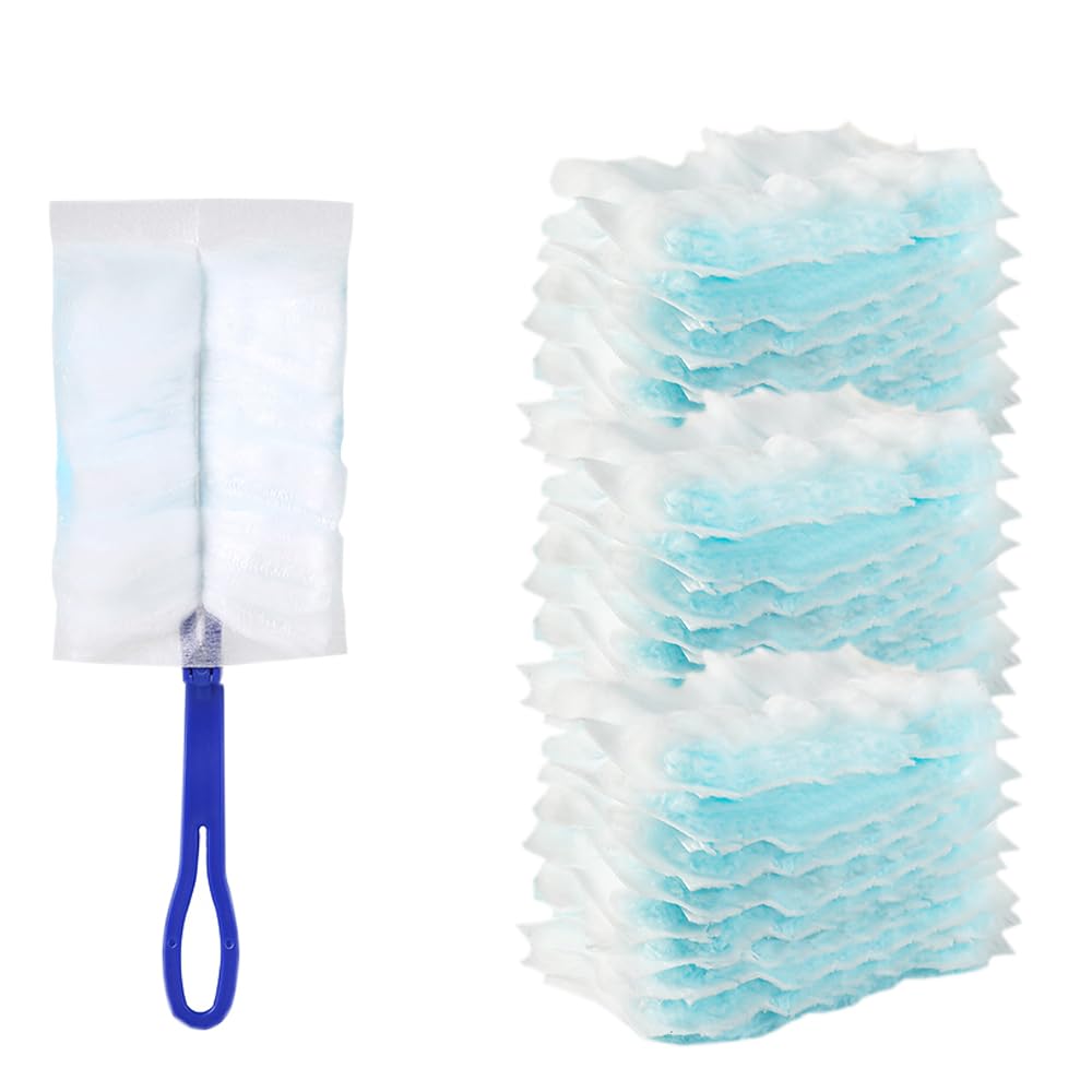 30 Pack Duster Refill Compatible with Swiffer Duster, Multi Surface Heavy Duty Feather Dusters Kit with 1 Handle, Duster Replacement Refills for Cleaning Furniture, Blinds, Ceiling Fans and Car