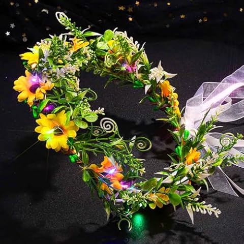 Haomye Light Up Bride Flower Headband Crown Wedding Led Floral Wreath Crowns Daisy Fairy Flower Crown Hair Accessories for Women Cover
