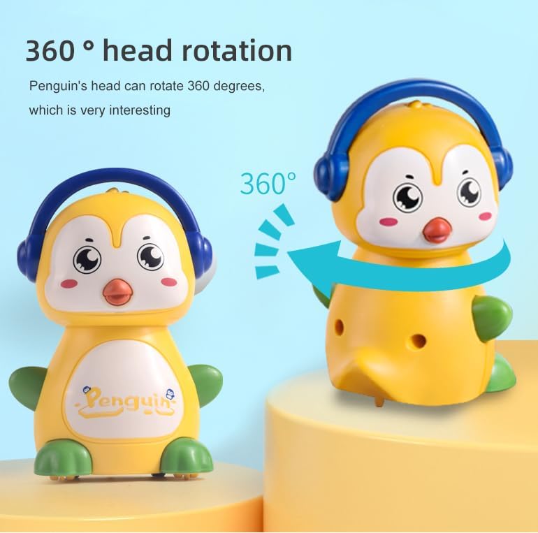 Bluebell Red Penguine Plastic 360 Degree Rotation Head Animal Sliding Cartoon Press go, Walking Penguin Press and Run Toys Customized Kids 360 Degree Press and Go Inertial Toy (Penguin) 3