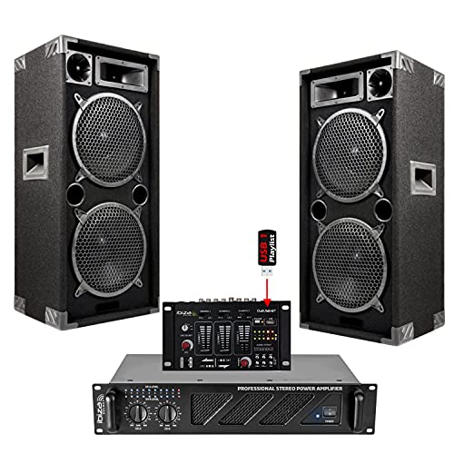 Sono pack dj complet + Table de Mixage + 2 Enceintes Double Boomer + 1 Amplificateur 960W PA SONO DJ LIGHT BAR CLUB DISCO SOIREE DANSANTE
