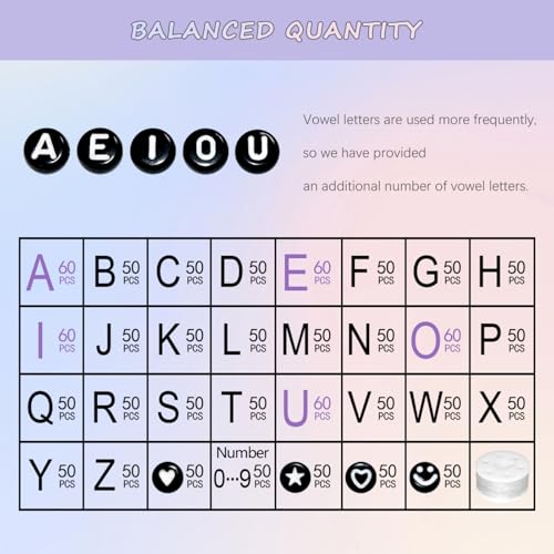 Image of Amaney 1600pcs Black Letter Beads 4x7mm Round Acrylic Alphabet A-Z Number Star Smiley Beads and Heart Pattern for Jewelry Making