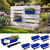 BURI 6 palés europeos para macetas, incluye esterilla de riego, con sistema de suspensión para colgar, 37,3 cm, color azul, jardinera para palé europeo, jardinera para balcón, maceta, extremadamente