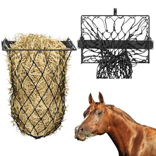 Yaocom 1 Set Wandhalterung, Heu-Futterstation mit Netz, zusammenklappbar, Heuraufe mit Netz, langsamer Feeder für Pferde, Ziegen (schwarz)