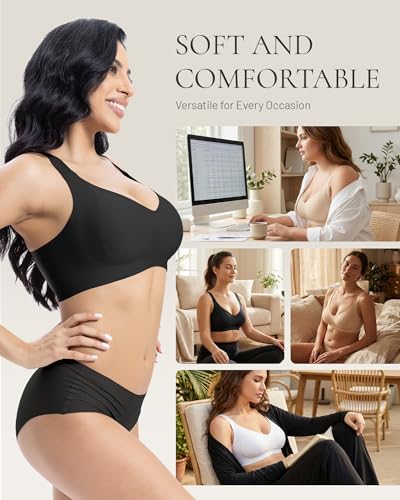 Image of Scalloped Lift Bras for Women No Underwire Buttery Soft Push Up Wireless Bras V Neck Seamless Bralettes