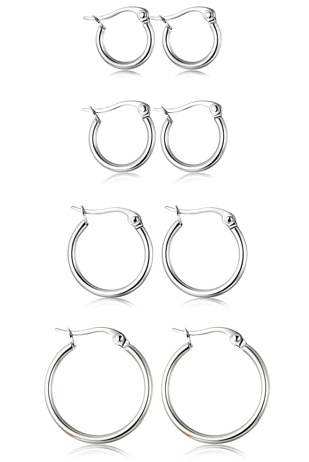 4 Pairs Stainless Steel Hoop Earrings Set Cute Huggie Earrings for Women,10MM-20MM
