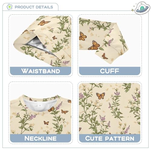 JUNZAN Retro Butterflies Herbs Beige Big Girls Sweatshirt Hoodie Crewneck Tops Clothing Shirts Sports 4T3