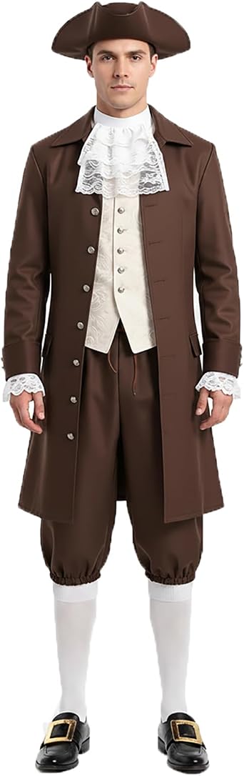 Colonial Man Costume 18th Century Historical Outfit for Adult, Founding Father Costume for Halloween Cosplay Party