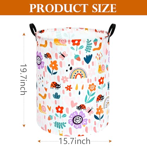 Image of Round Ladybug Pattern Laundry Hamper Storage Basket Fabric Material Storage Hamper Organization Basket, Storage Bin, Gift Box with Handles for Room