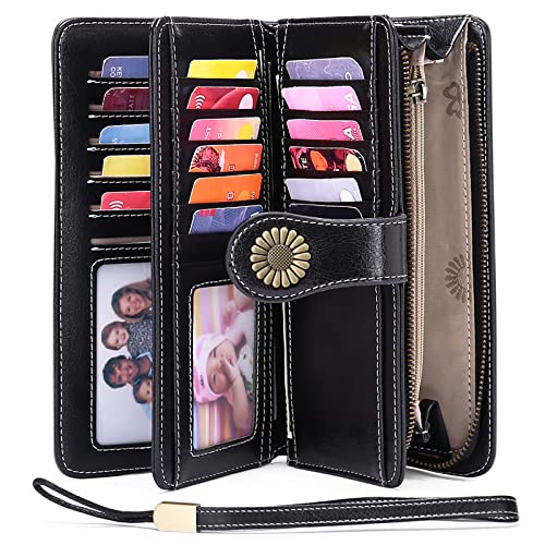 Sendefn Wallets For Women Genuine Leather Credit Card Holder With Rfid Blocking Large Capacity Wristlet #TOP1