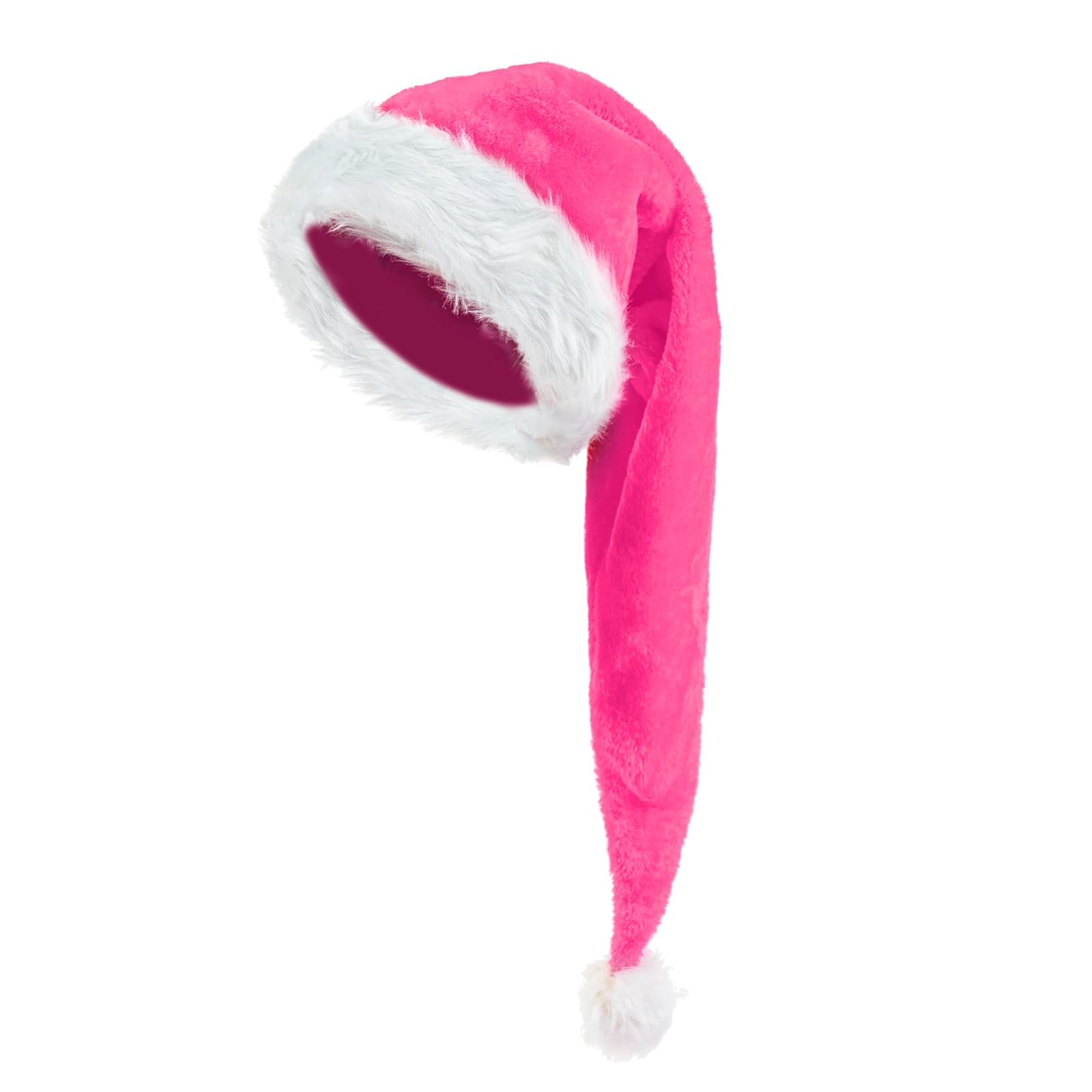 CIPOWM Long Santa Hat for Adults, Velvet Santa Hats Plush Christmas Hat for Xmas New Year Party Decorations and Supplies (Pink)