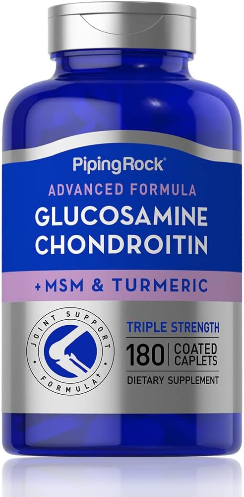Glucosamine Chondroitin MSM Turmeric | 180 Caplets | Triple Strength | Advanced Supplement | Non-GMO, Gluten Free