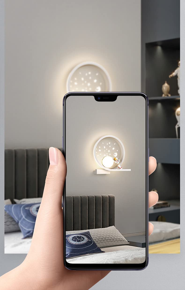 Aplique Pared LED Interior Regulable Lámparas de cabecera Moderna Redonda Lámpara de Pared Astronauta Creativo Luz de Pared para habitación de bebé Infantil Dormitorio Niños cabecera Salón, 12W (A)