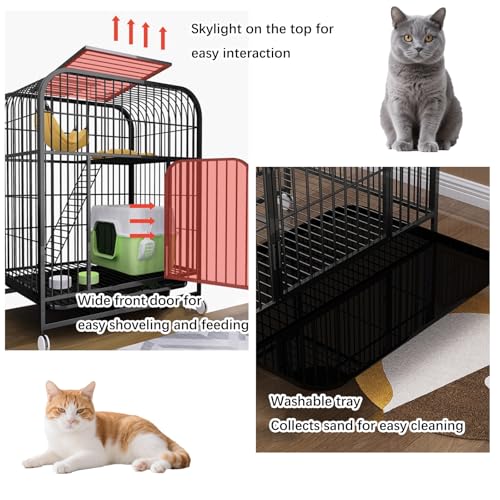 Grande maison pour chat avec bac à litière intégré et roulettes - 6