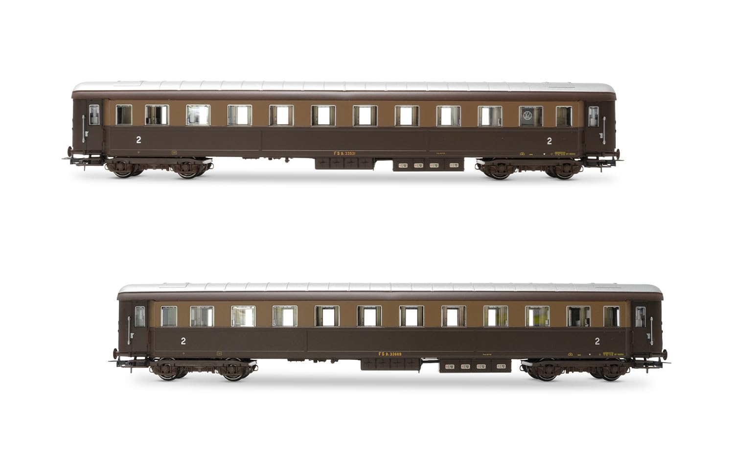 Rivarossi Hr4367 Fs, Pack of 2 Pieces Bz 33010 Type 1946 2nd Class, One with Ristoro Divider, Castano Colors, Isabella, Iiib, Wagon Rolling stock