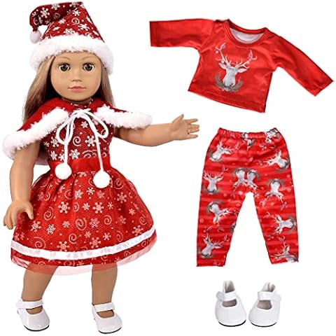 ebuddy Doll Clothes and Accessories 5pc Christmas Clothes Dress with 1 Pair Shoes for 18 inch Girl Doll,Most 18 Inch Dolls Cover