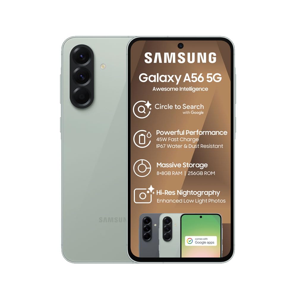 Samsung Galaxy A56 5G (Awesome Olive, 12GB, 256GB) | Awesome Intelligence: Circle to Search, Intelligent Editing | Awesome 6 OS & 6 Years Security Updates | IP67- International