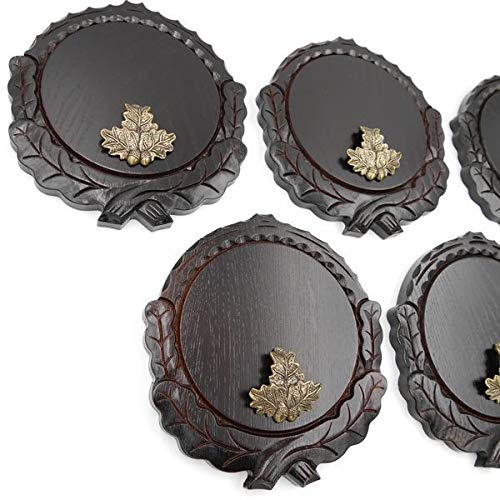 GTK - Juego de 5 placas de cuña talladas oscuras AF 16 cm con 5 hojas de roble, portada pequeña, tabla cuña, tabla de especias, placa de trofeos