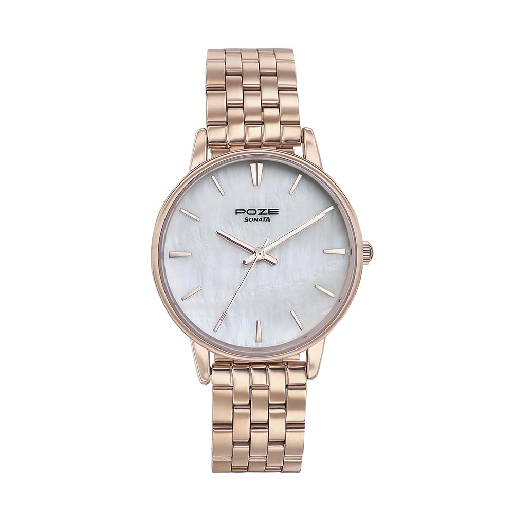 Sonata Poze Quartz White MOP Dial Rose Gold Metal Strap for Women-SP80083WM01W