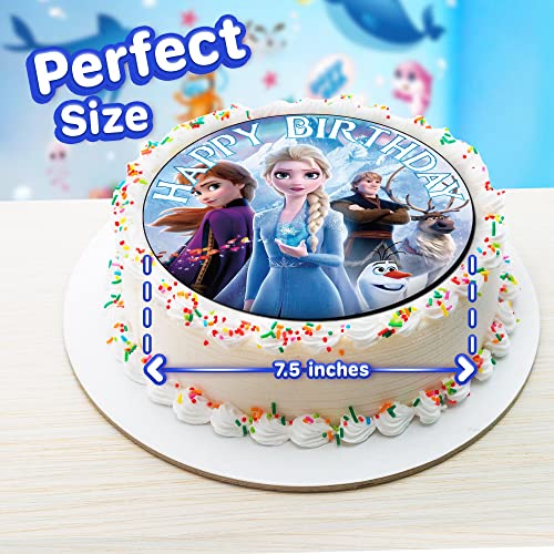 7.5 Inch Frozen 2 Cake Topper – Round Edible Birthday Cake Decorations, Happy Birthday Cake