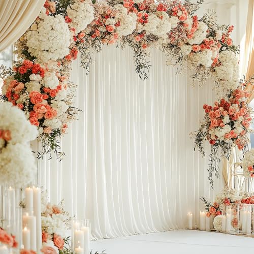 Image of 40x10ft Ivory Backdrop Curtain for Wedding Parties Wrinkle Free Fabric Ivory Drapes Backdrop Decoration for Baby Shower Birthday Photography Decoration 8 Panels, 5ft x 10ft