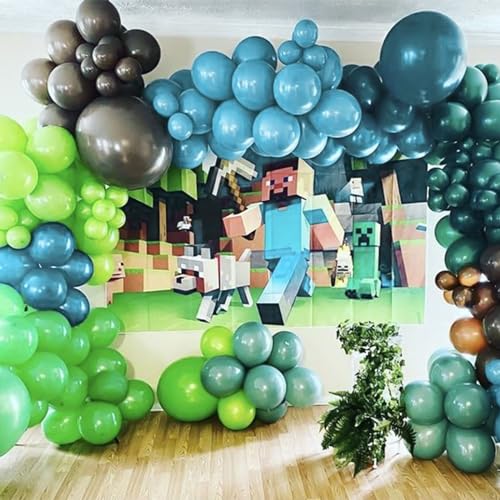 Image of RUBFAC 129pcs Blue Green Balloons Different Sizes 18 12 10 5 Inch for Garland Arch, Green Blue Balloons for Birthday Baby Shower Gender Reveal Wedding Party Decoration