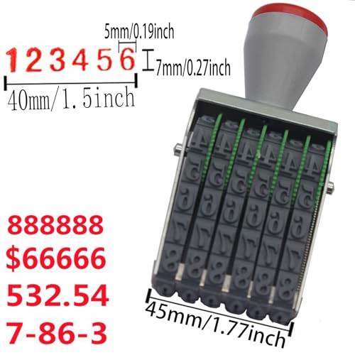 Zeng 6-Digit Changeable Number & Symbol Rolling Stamp, Gray-Red Multicolor - Imprint 40x7mm for DIY Scrapbooking & Business - Image 3