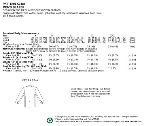 Kwik Sew K3485 Blazer Sewing Pattern, Size S-M-L-XL-XXL