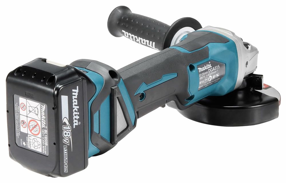 Makita DGA515RTJ Smerigliatrice angolare a batteria 18 V con interruttore a paddle / 5,0 Ah, 2 batterie + caricatore in MAKPAC