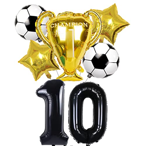 Conruich Jogo balões de futebol, decoração de aniversário para crianças de 10 anos, balões gigantes pretos com números 10, tema futebol de 10 anos, balões decorativos para festa de aniversário para