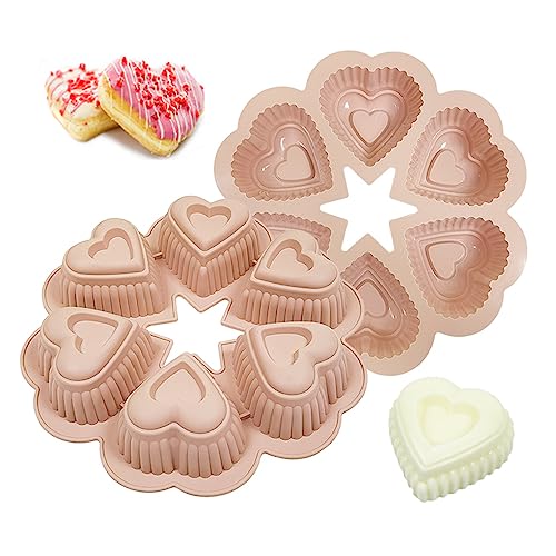 inki Herz Kuchenform Muffinform Muffinblech, 6-Kavität 3D Liebesherz Silikon Backformen, Antihaftbeschichtet, Silikonform in Herzform, Muffin Backform, für Seife,Schokolade,Gelee,Cupcake (Rosa)