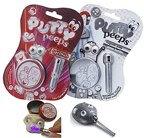 PUTTY PEEPS 2 Piece Gift Bundle for Kids– 1 Light Effects Red and 1 Magnetic Silver. Light Effects Red tin Contains 1.7oz and Magnetic Silver tin Contains 2.2oz for a Total of 3.9oz.