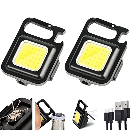 KunHe W1 Pack 2 Small Mini COB Pocket Purse Magnetic Car Flashlights Powerful 500 High Lumens Bright Rechargeable Keychain Work Light Camping Lantern Gift