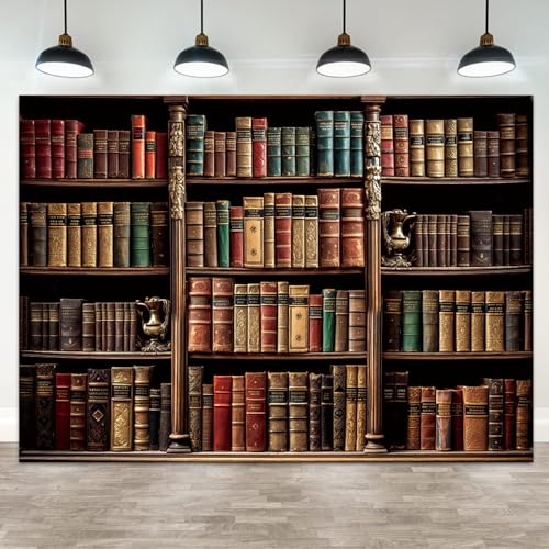 Fondo fotográfico vinilo 7x5ft temática librería vintage miniatura 1