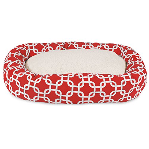 Image of Majestic Pet 52 Inch Links Sherpa Calming Dog Bed Washable - Cozy Soft Round Dog Bed with Spine for Head Support - Fluffy Donut Dog Bed 52x35x11 (inch) - Round Pet Bed X- Large - RED