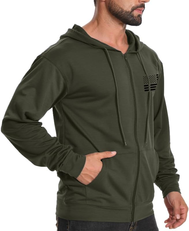 H HYFOL Men's Lightweight Full-Zip USA Flag Graphic Long Sleeve Hoodie American Patriotic Casual Sweatshirt - Image 7