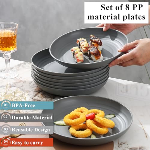 Kyraton Large Deep Plastic Plates - 8 Piece Set, 9 Inch Dinner Plates, Unbreakable, Lightweight, Microwave Safe - Image 4