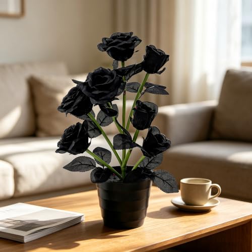 Image of Gothic Black Rose LED Flower Lamp Artificial Rose Night Light Bedroom Decor | Bar Nightstand Desk Halloween Decor Gifts for Women Girlfriend Wife Friend Valentines Anniversary Chriatma Birthday Gifts