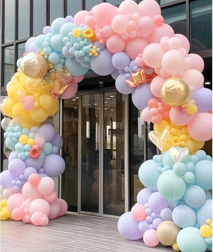 Image of 160 Pack Pastel Balloons 12 Inch Pastel Rainbow Multicolor Macaron Balloons for Party Baby Shower Gender Reveal Easter Decorations