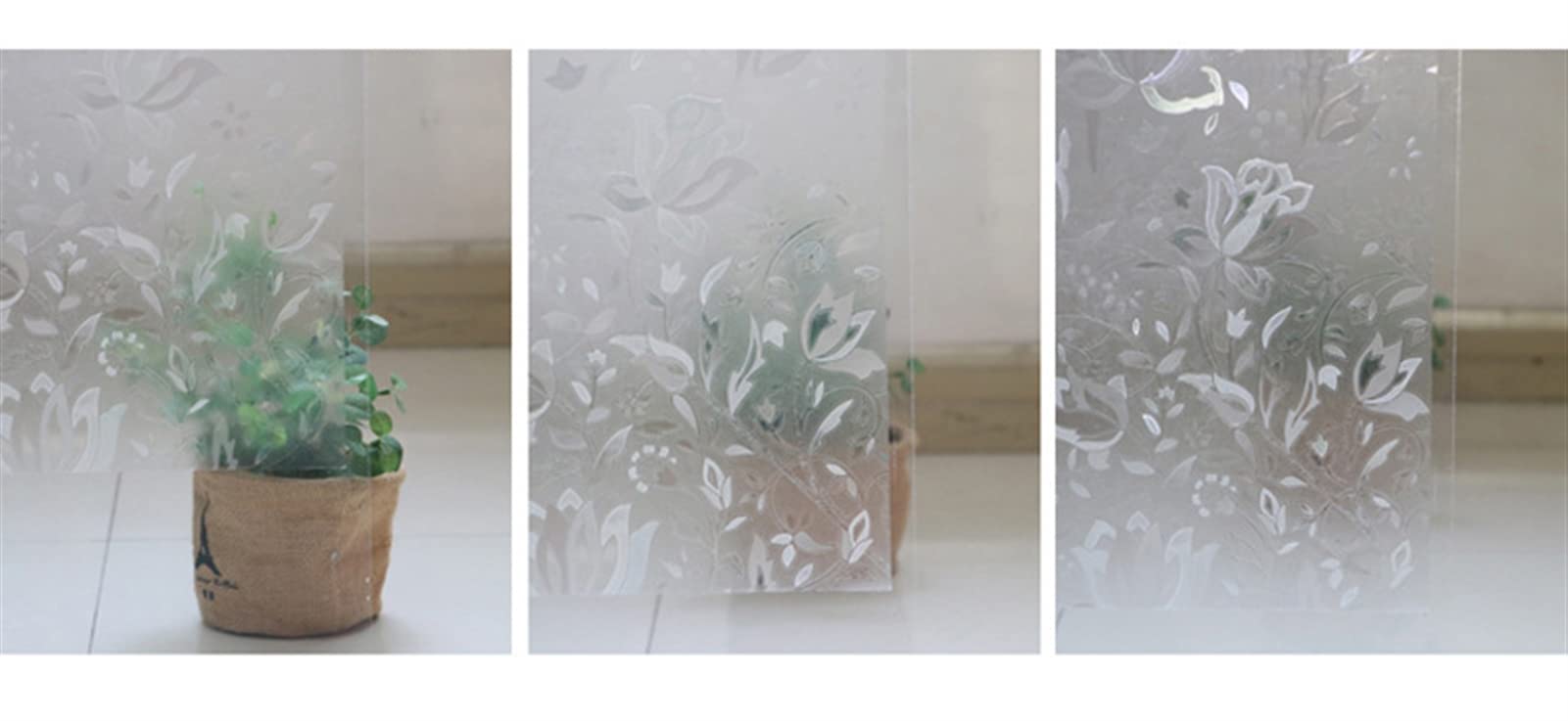 Fensterfolie Blickdicht Sichtschutzfolie Fenster Selbsthaftend, Milchglasfolie Statisch Haftend Folie, UV Schutzfolie Glasfolie für Badezimmer Zuhause Büro, 3D-Tulpen, 120x500cm